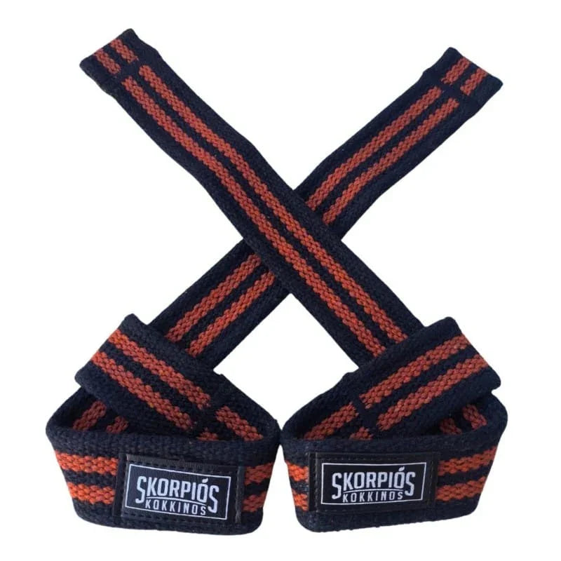 Strap de levantamento preto com listras vermelhas, suporte para treino pesado com design esportivo e firmeza